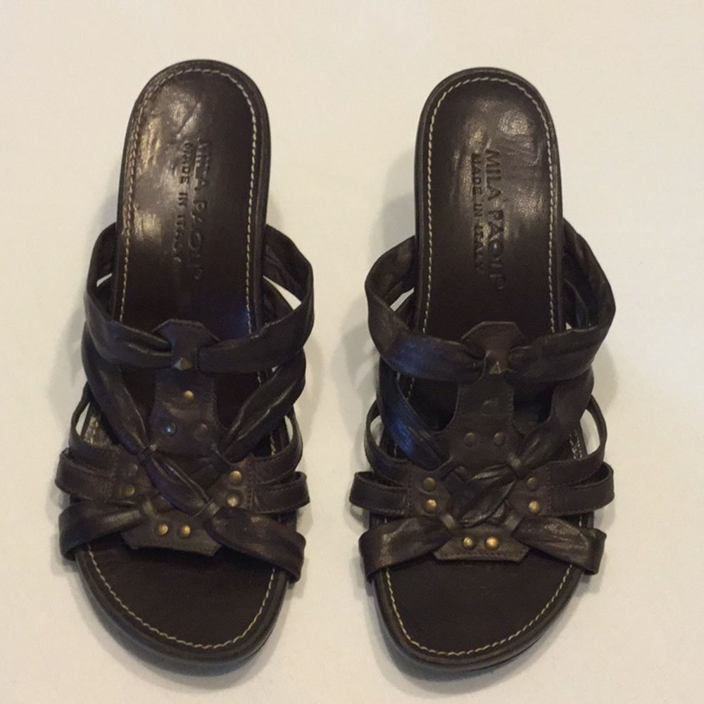 Mila Paoli Made In Italy Leather Wedge Sandals  - Picture 2 of 5